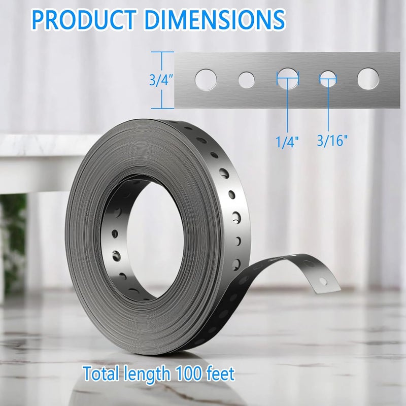 Yucime Galvanized Metal Pipe Strap 3/4" x 100 FT, 32-Gauge - Metal Hanger Strapping with Holes for Pipe Support, Flexible Trimming | Includes Storage Case & Gloves - Image 2